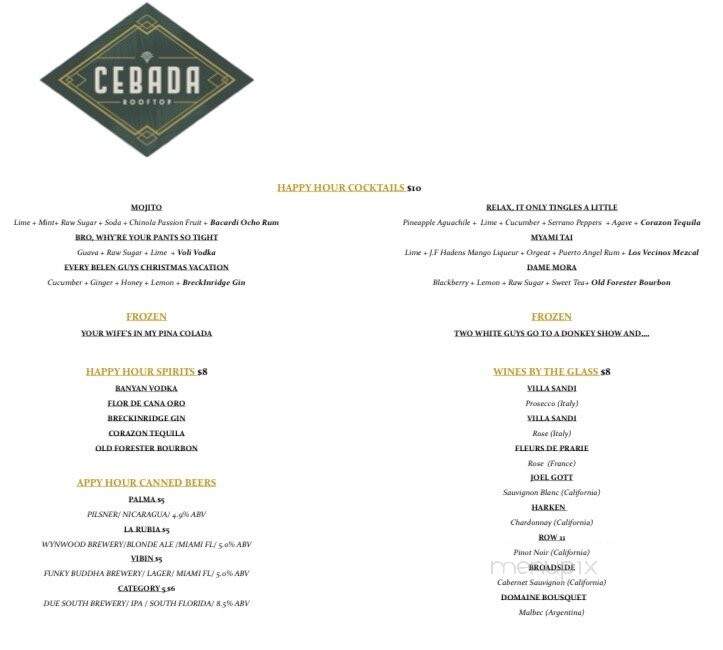Cebada Rooftop - Coral Gables, FL menu_pic