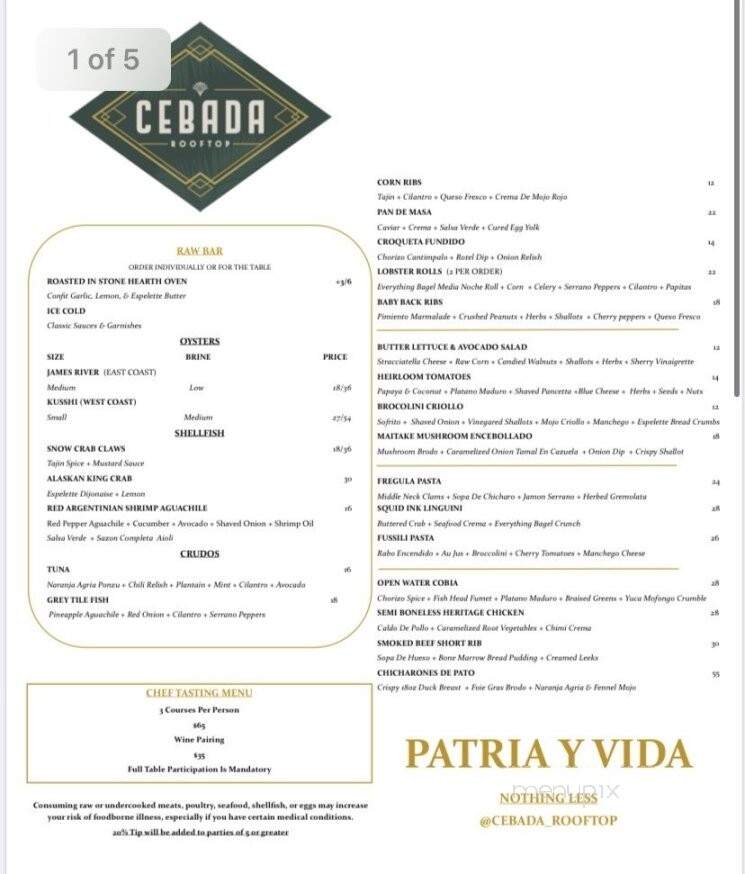 Cebada Rooftop - Coral Gables, FL menu_pic