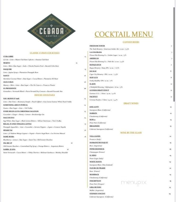 Cebada Rooftop - Coral Gables, FL menu_pic