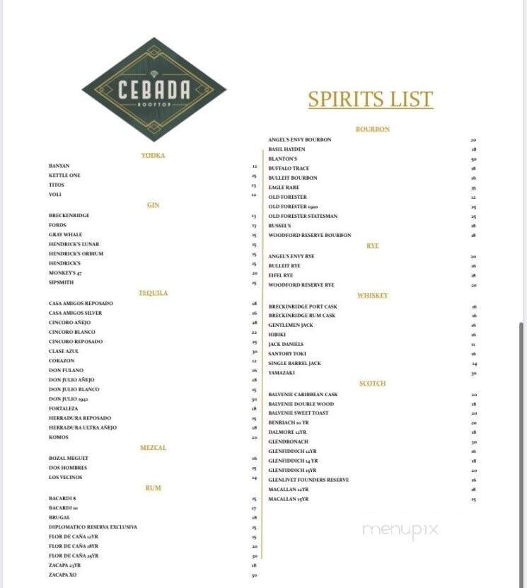 Cebada Rooftop - Coral Gables, FL menu_pic