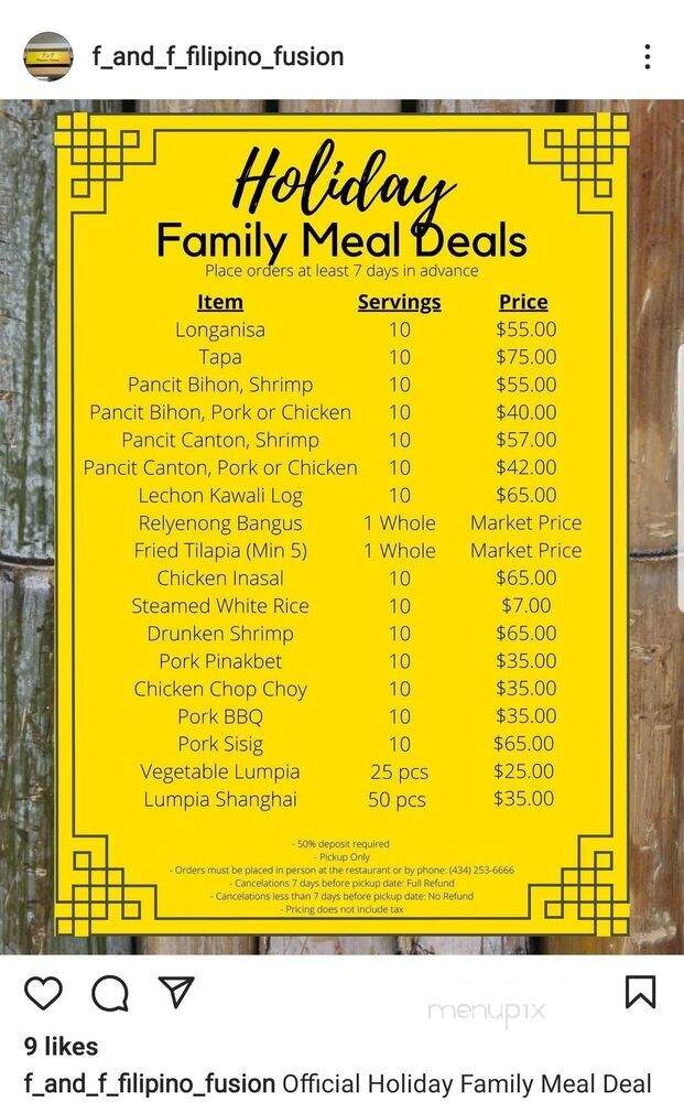 F&F Filipino Fusion - Chantilly, VA menu_pic
