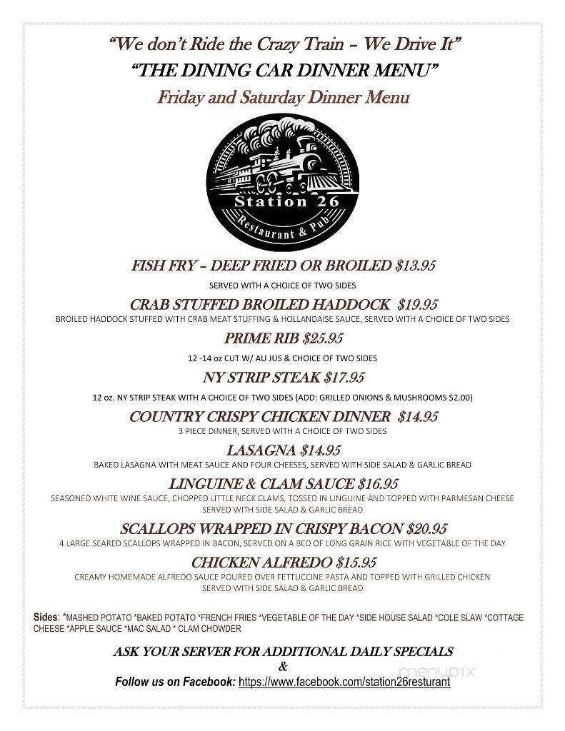 Station 26 - Cohocton, NY menu_pic