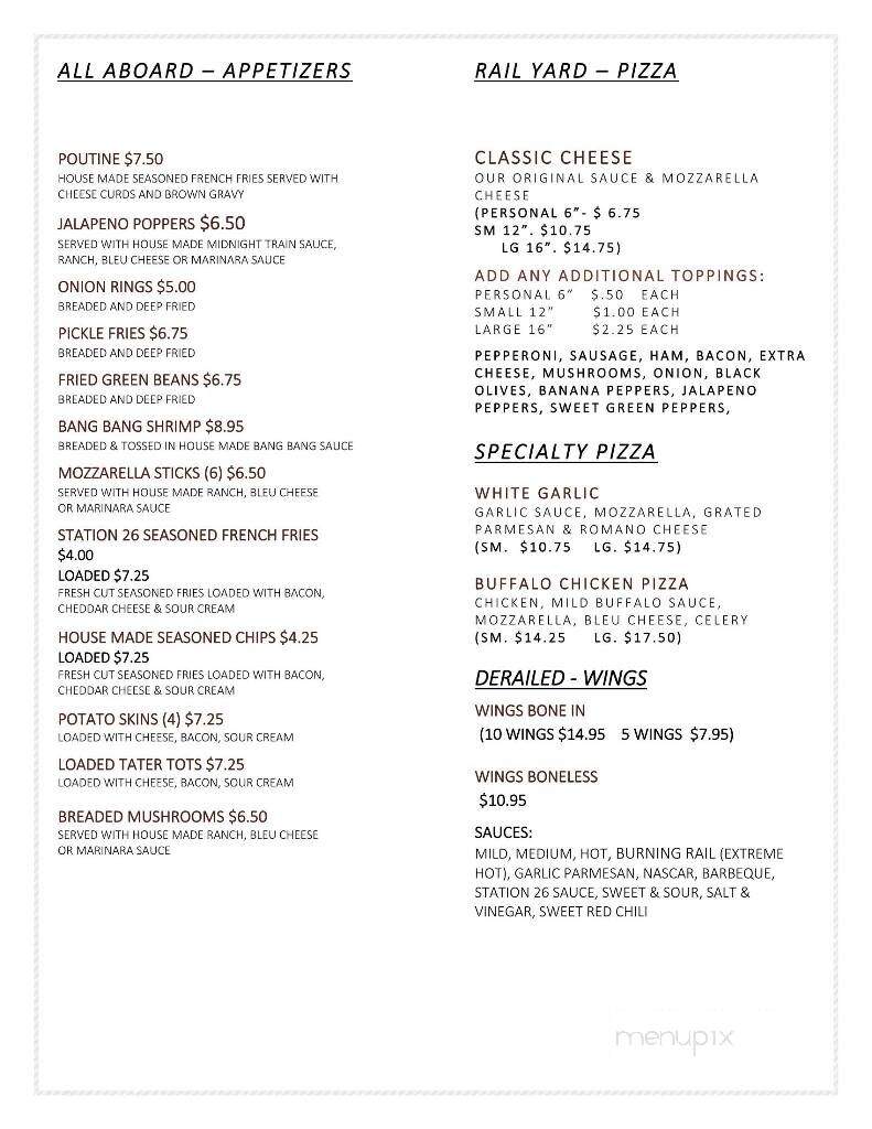 Station 26 - Cohocton, NY menu_pic