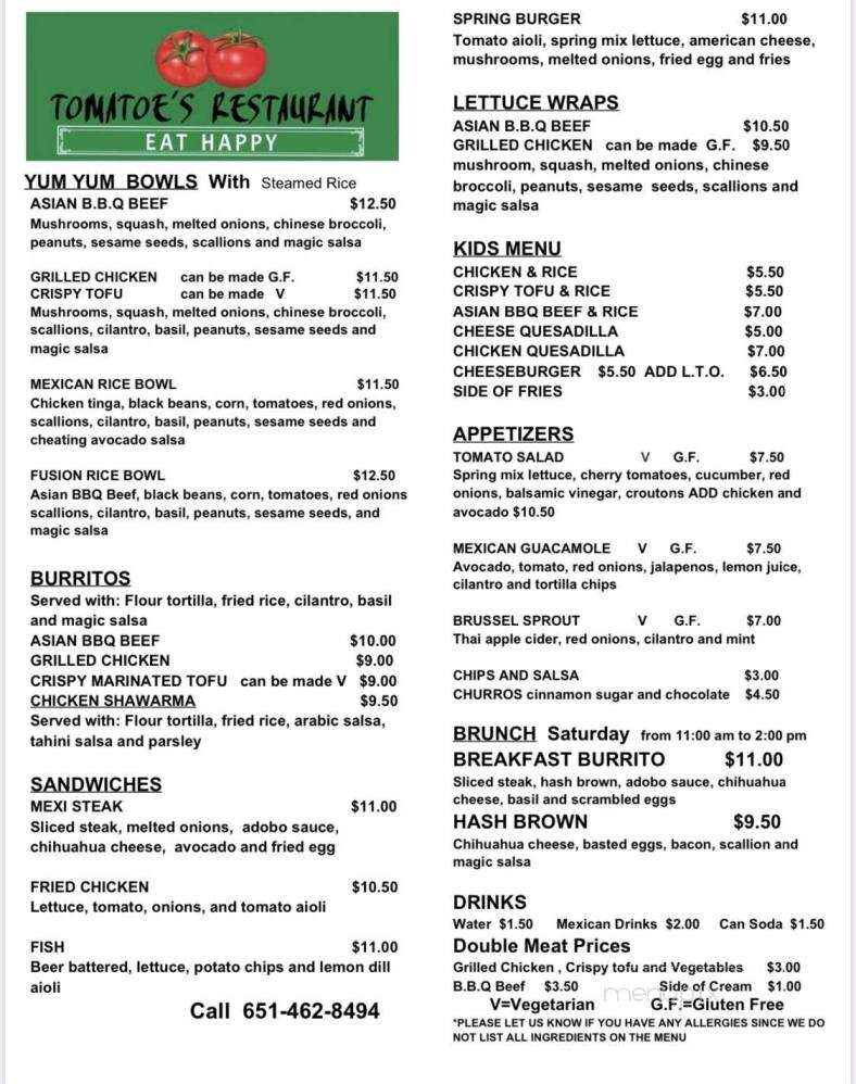 Tomatoes - Stacy, MN menu_pic