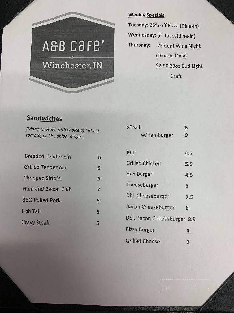 A & B Cafe - Winchester, IN menu_pic