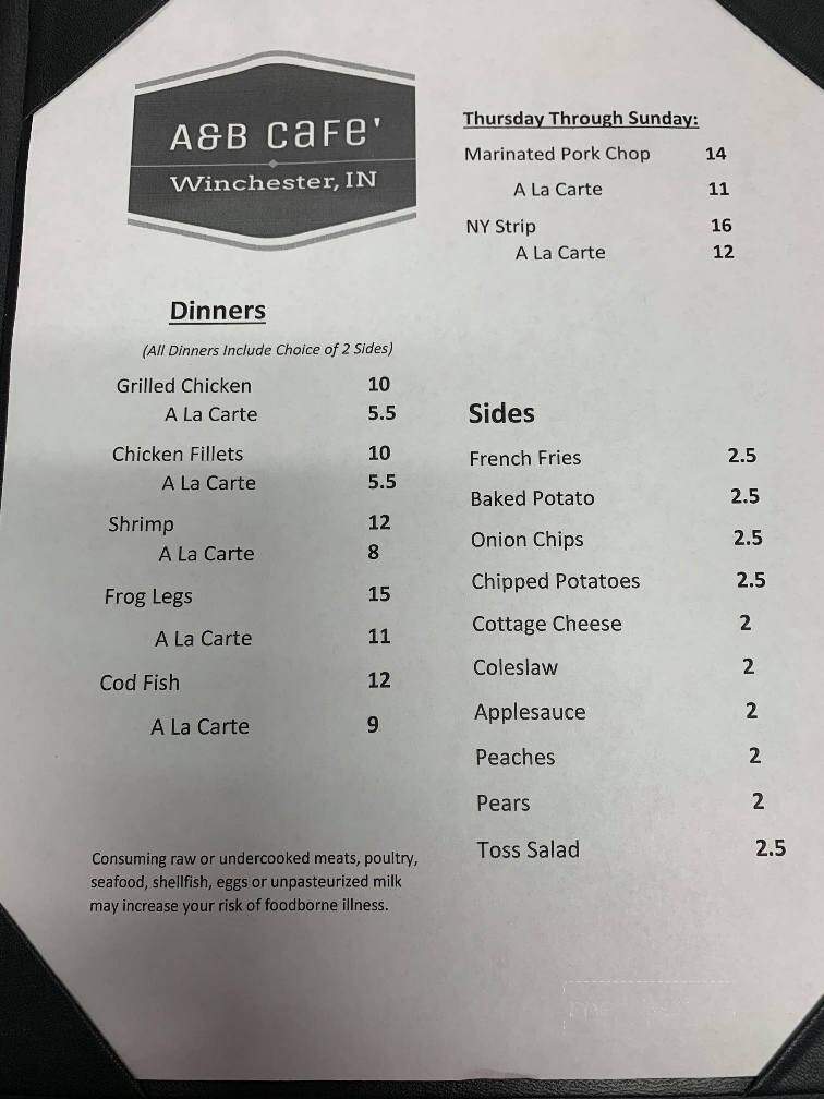 A & B Cafe - Winchester, IN menu_pic