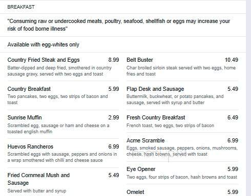 Brady's Restaurant - Cheraw, SC menu_pic
