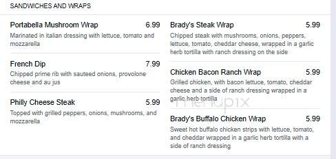 Brady's Restaurant - Cheraw, SC menu_pic