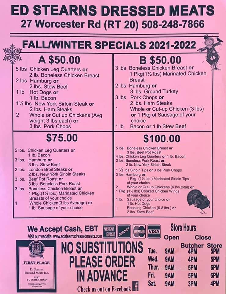 Ed Stearns Dressed Meats - Charlton, MA menu_pic