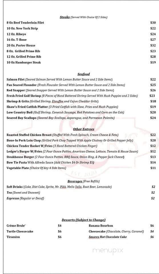 Ledger's Steakhouse & Grille - Cullman, AL menu_pic