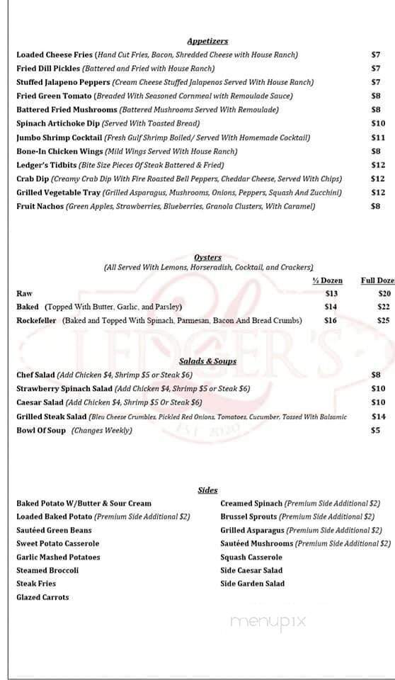 Ledger's Steakhouse & Grille - Cullman, AL menu_pic