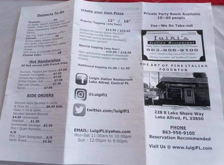 Luigi's Famous Pizza & Pasta - Lake Alfred, FL menu_pic