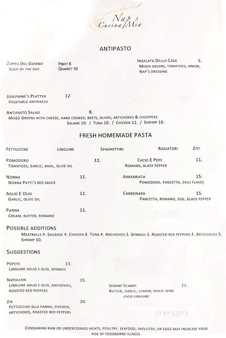 Nap's Cucina Mia - Indiana, PA menu_pic