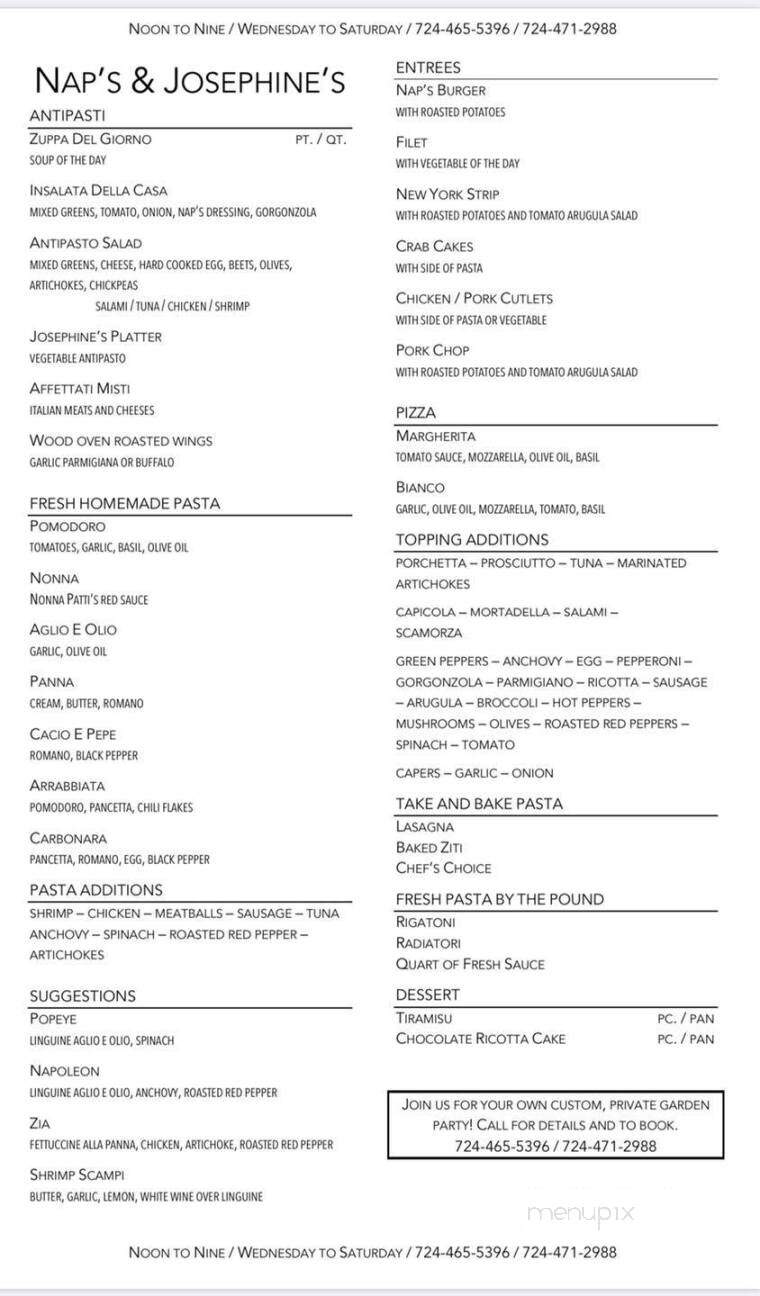 Nap's Cucina Mia - Indiana, PA menu_pic