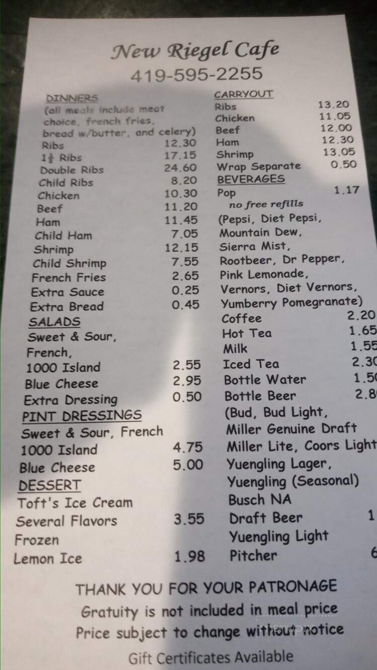New Riegel Cafe - New Riegel, OH menu_pic