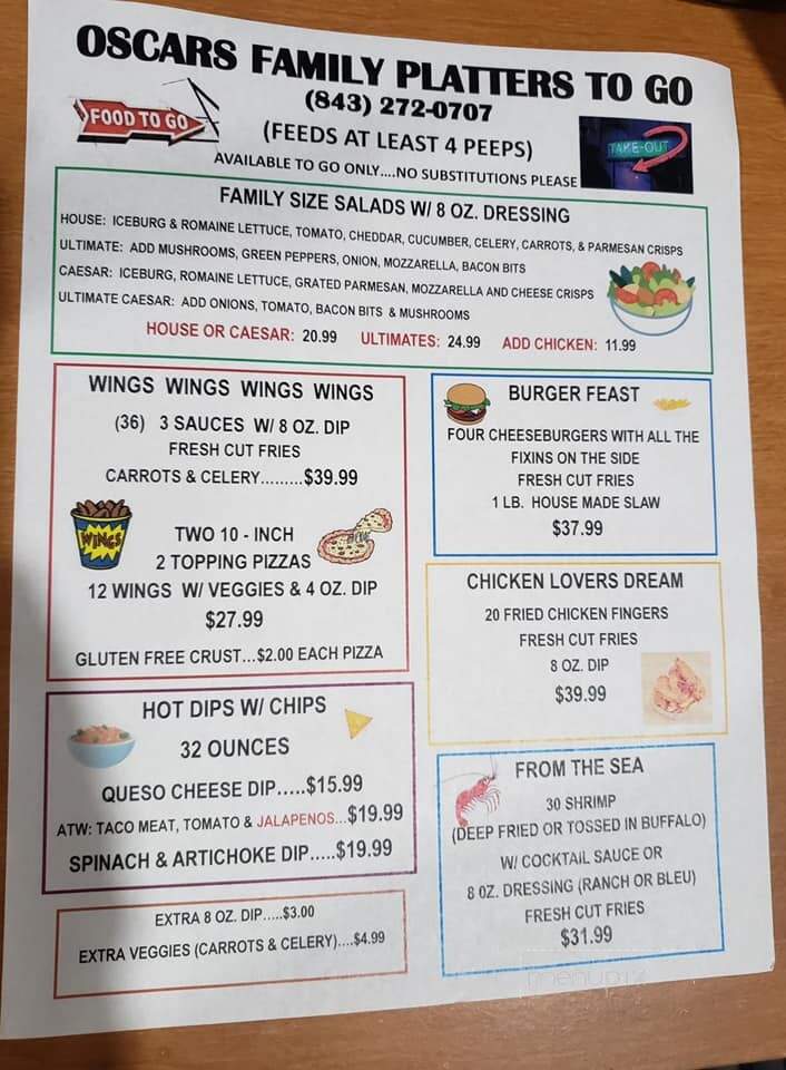 Oscar's - North Myrtle Beach, SC menu_pic