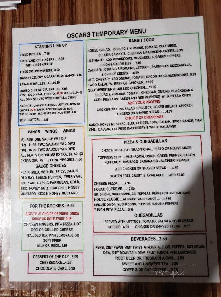 Oscar's - North Myrtle Beach, SC menu_pic