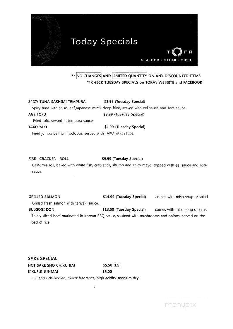 Restaurant Tora - Gahanna, OH menu_pic