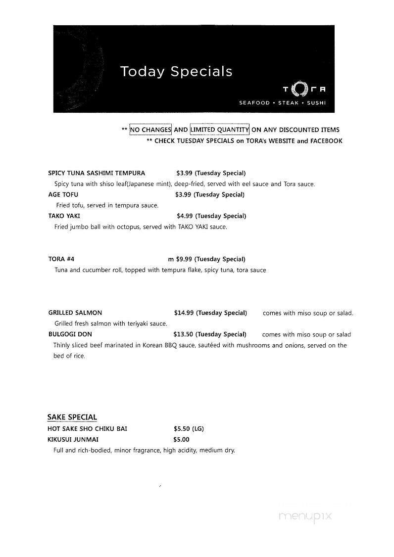 Restaurant Tora - Gahanna, OH menu_pic
