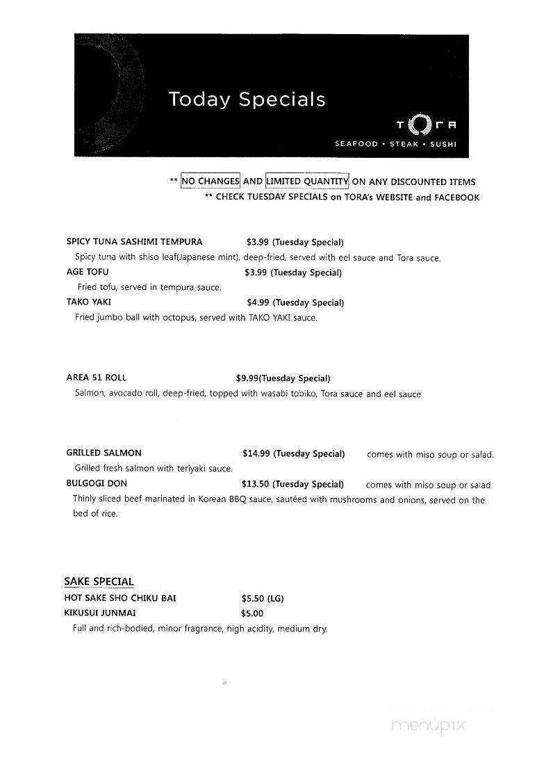 Restaurant Tora - Gahanna, OH menu_pic