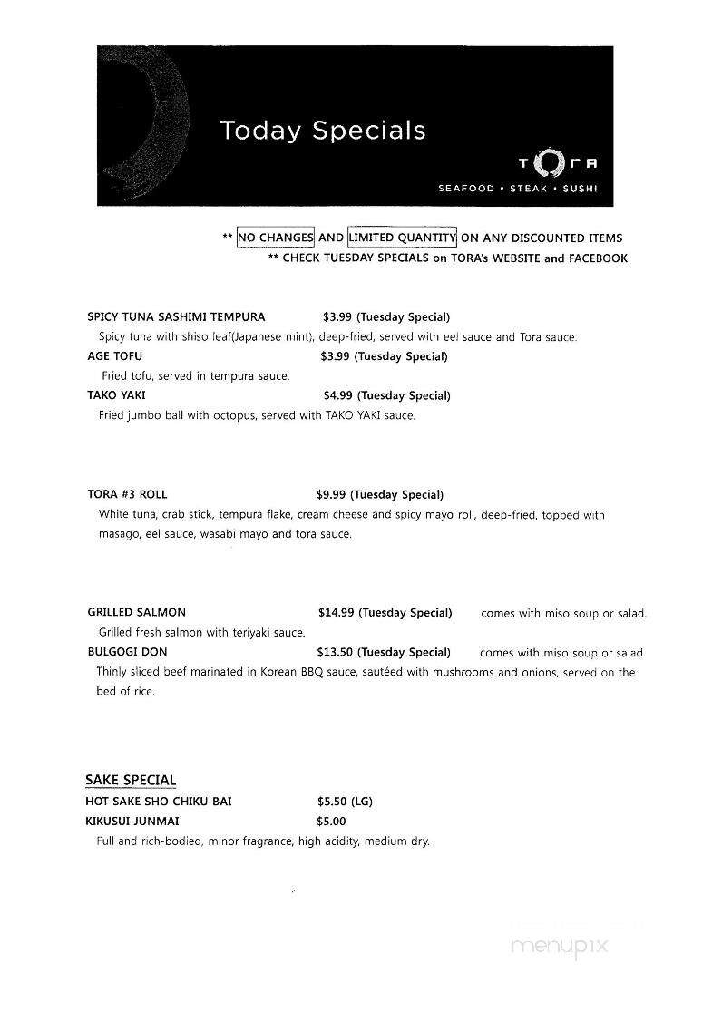 Restaurant Tora - Gahanna, OH menu_pic