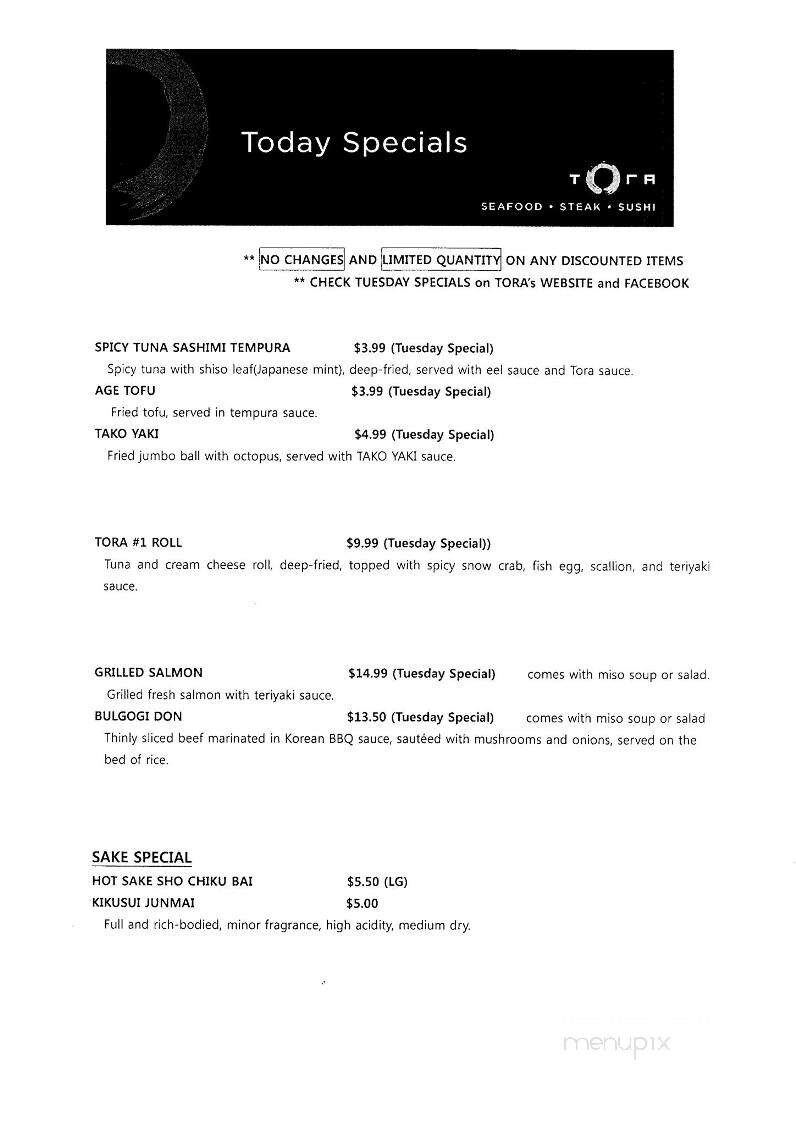 Restaurant Tora - Gahanna, OH menu_pic