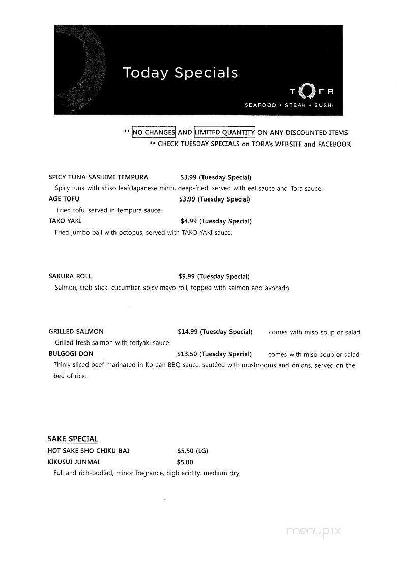 Restaurant Tora - Gahanna, OH menu_pic