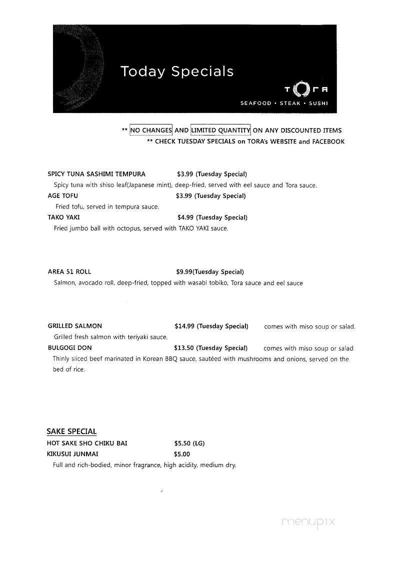 Restaurant Tora - Gahanna, OH menu_pic