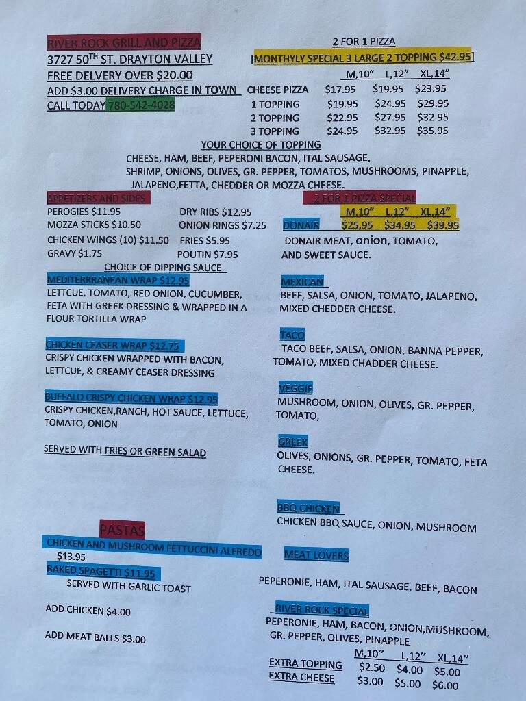 River Rock Grill - Drayton Valley, AB menu_pic