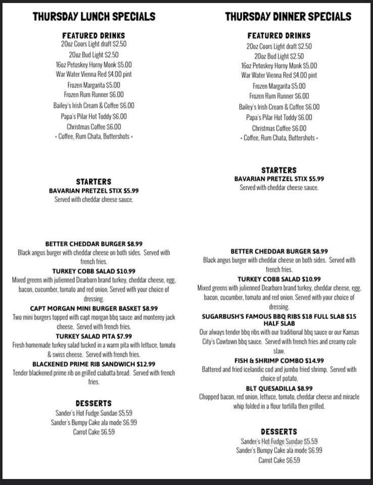 Sugarbush Tavern - Chesterfield, MI menu_pic