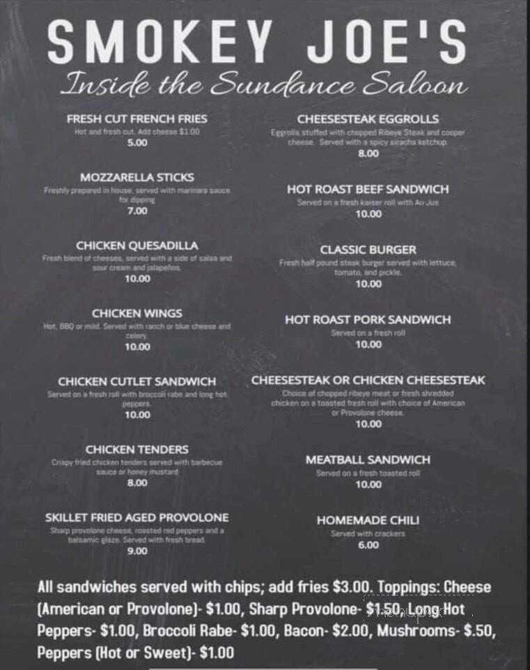 Sundance Saloon - Aston, PA menu_pic
