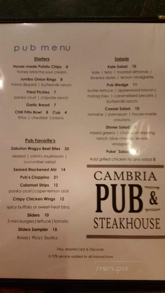 The Cambria Pub and Steakhouse - Cambria, CA menu_pic