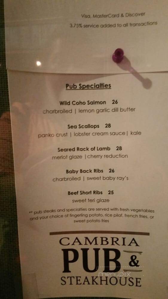 The Cambria Pub and Steakhouse - Cambria, CA menu_pic