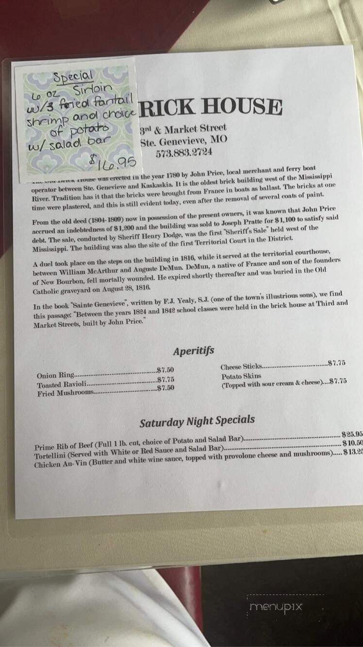 Old Brick House - Sainte Genevieve, MO menu_pic