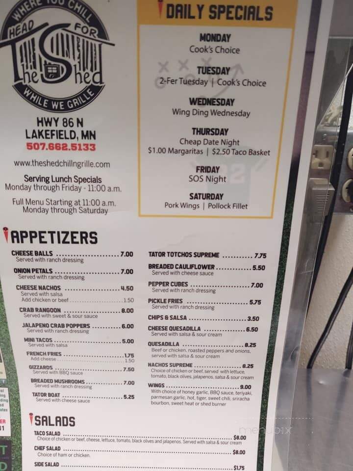 The Shed - Lakefield, MN menu_pic