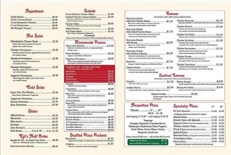 NY Joe's Pasta and Pizza - Crowley, TX menu_pic