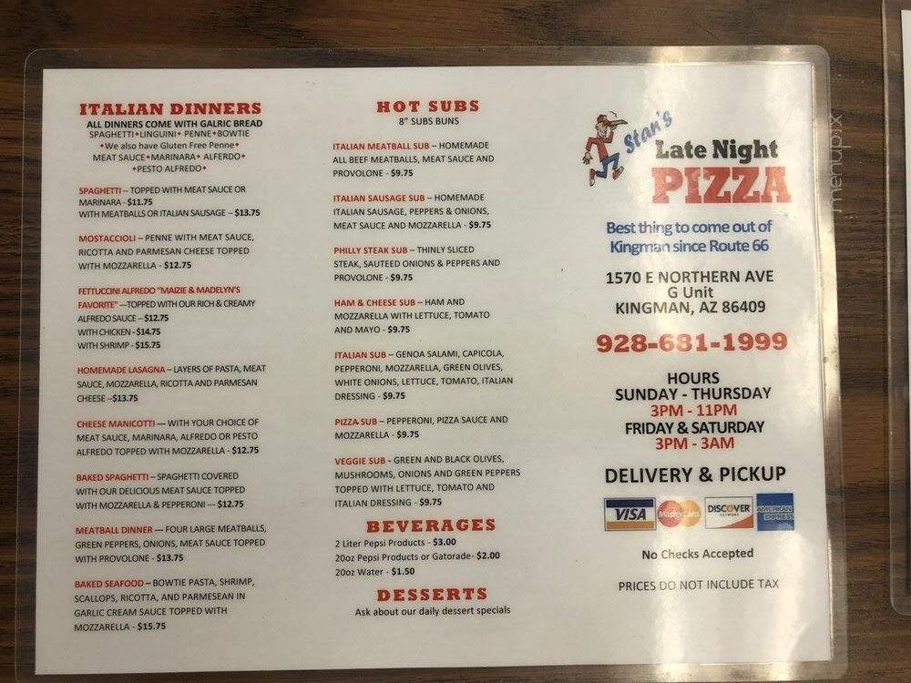 Stan's Late Night Pizza Factory - Kingman, AZ menu_pic