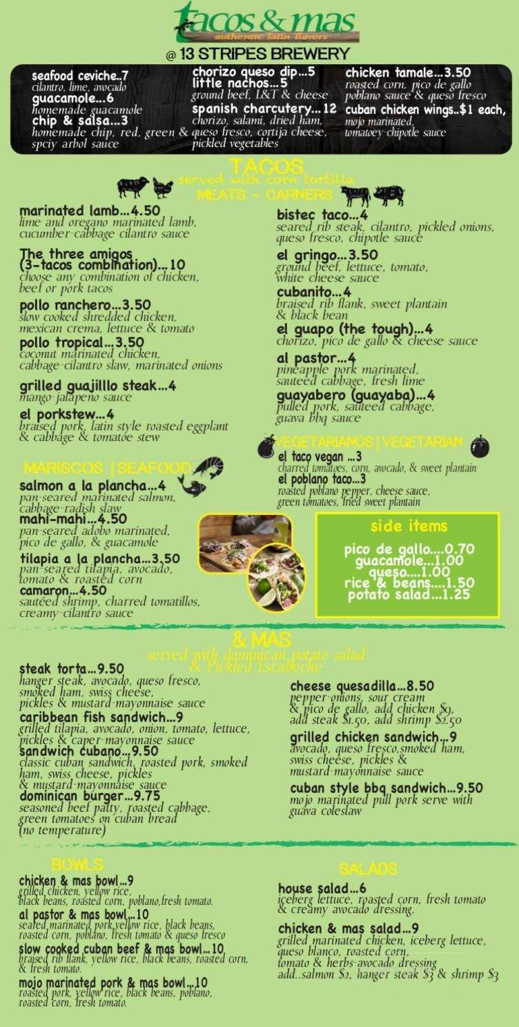 13 Stripes Brewery - Taylors, SC menu_pic