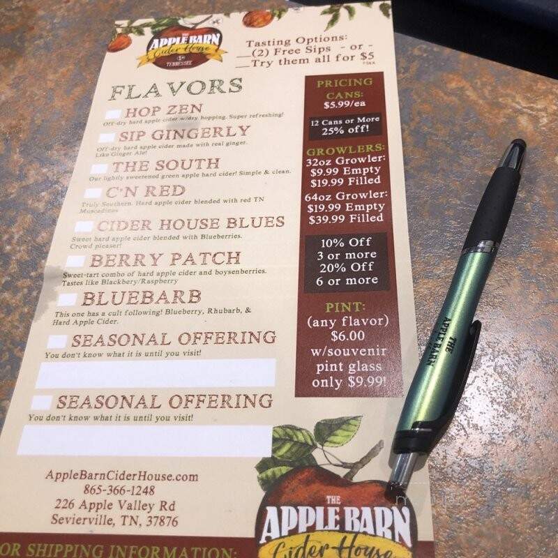 Apple Barn Cider Mill & General Store - Sevierville, TN menu_pic