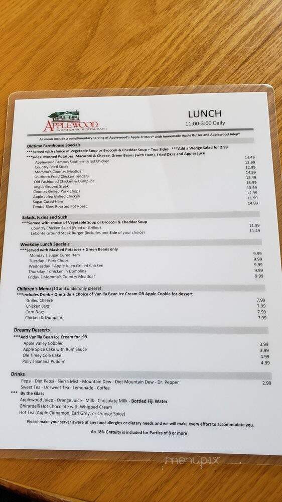 Apple Barn Cider Mill & General Store - Sevierville, TN menu_pic