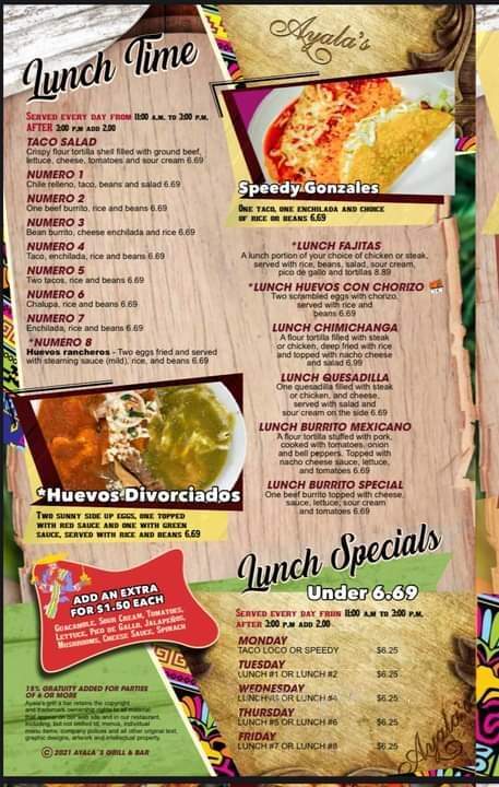 Ayala's Grill - Spring City, TN menu_pic