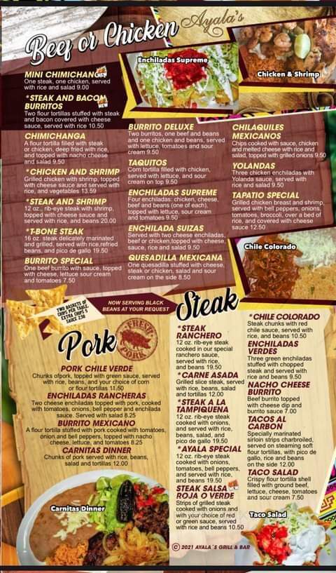 Ayala's Grill - Spring City, TN menu_pic