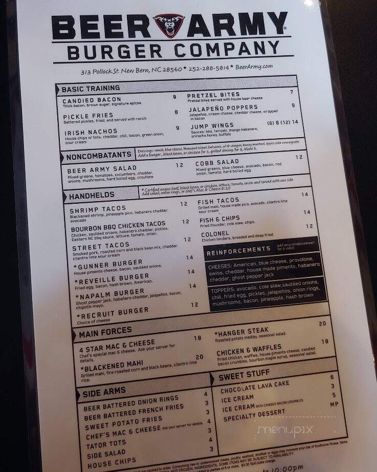 Beer Army Burger Company - New Bern, NC menu_pic