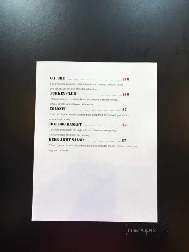 Beer Army Burger Company - New Bern, NC menu_pic