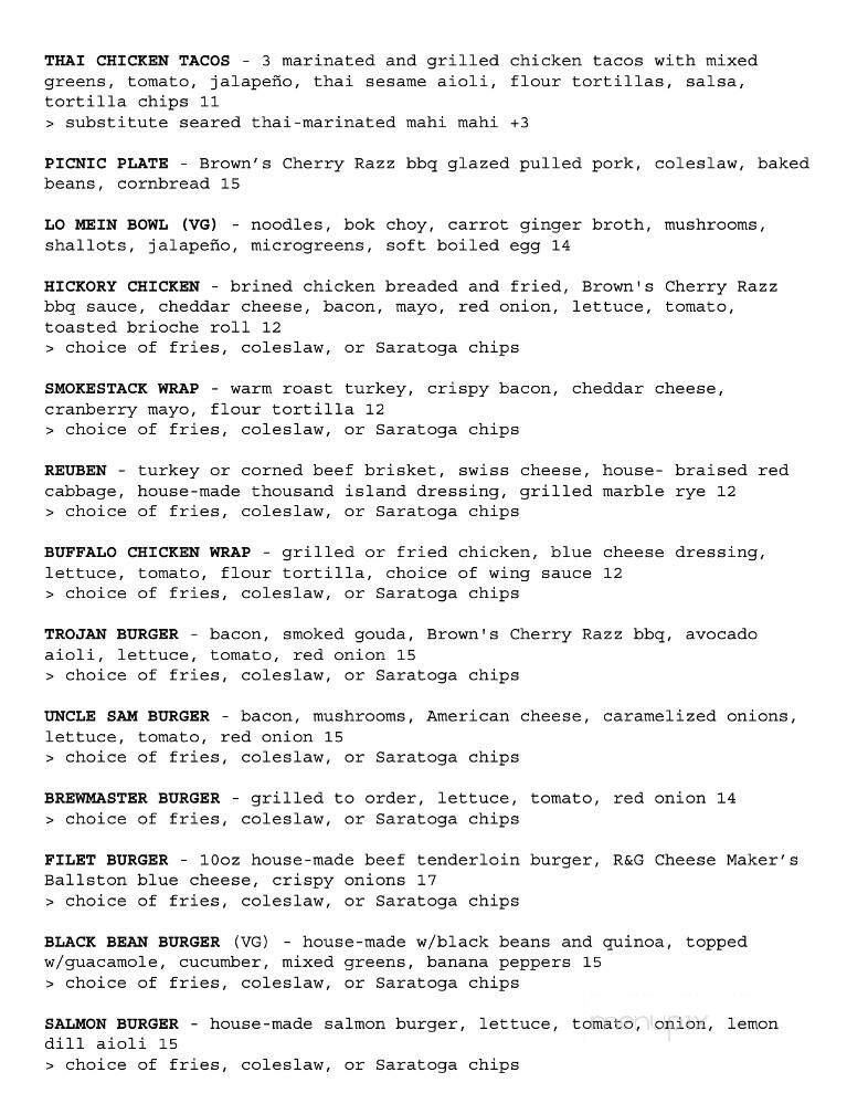 Brown's Brewing Co - Troy, NY menu_pic