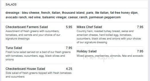 Checkerboard Inn - Trucksville, PA menu_pic