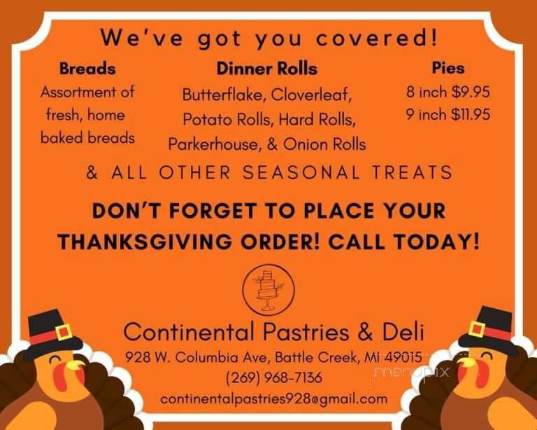 Continental Pastries & Deli - Battle Creek, MI menu_pic