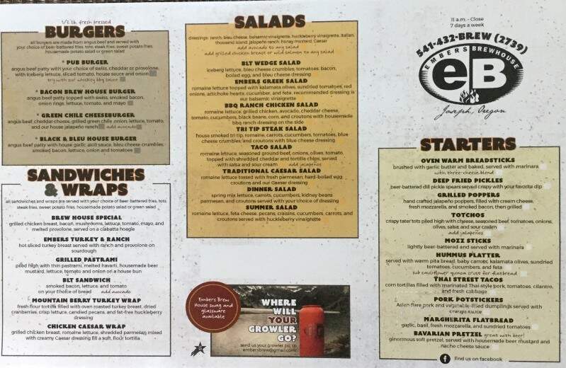 Embers Brewhouse - Joseph, OR menu_pic