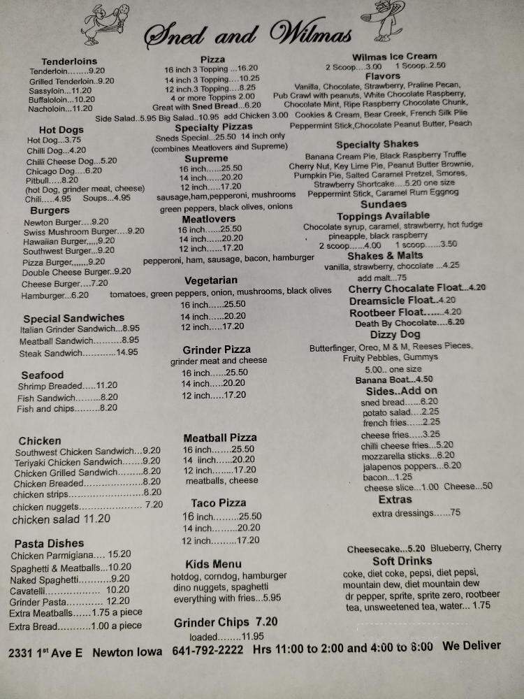 Sned's Raceway Cafe - Newton, IA menu_pic