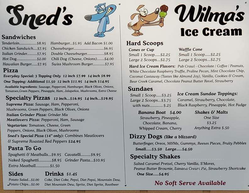 Sned's Raceway Cafe - Newton, IA menu_pic